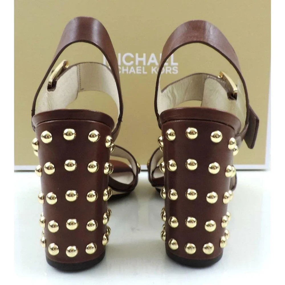 MICHAEL Michael Kors Linden Studded Block Heel Sandals Mocha Brown - Picture 5 of 8